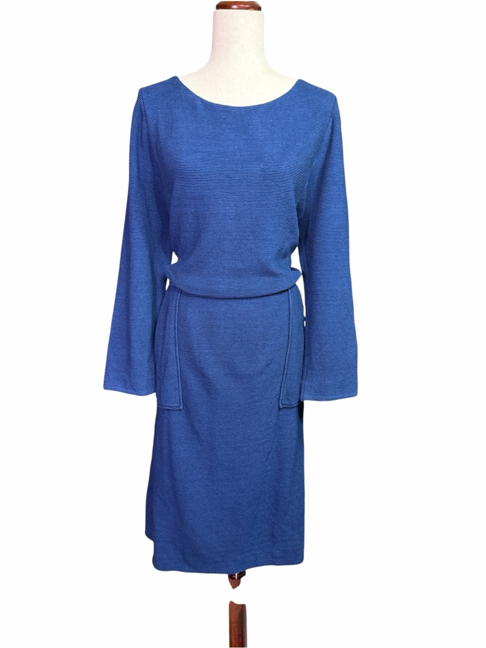 Boden Blue Textured Cotton Long Sleeve Pocket Dress US 16/18L